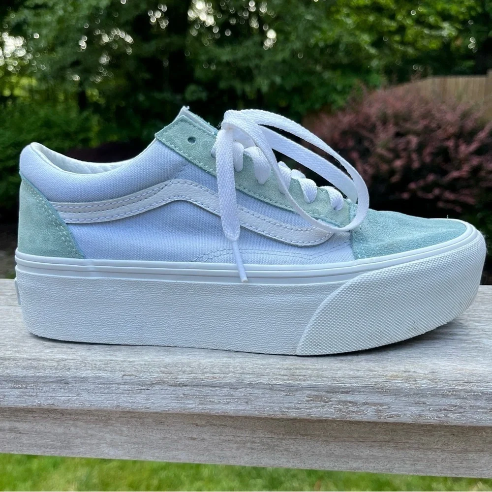 Vans Old Skool Stackform Soft Suede Side Stripe Baby Blue & White Shoes Sz 7.5 - Picture 2 of 16